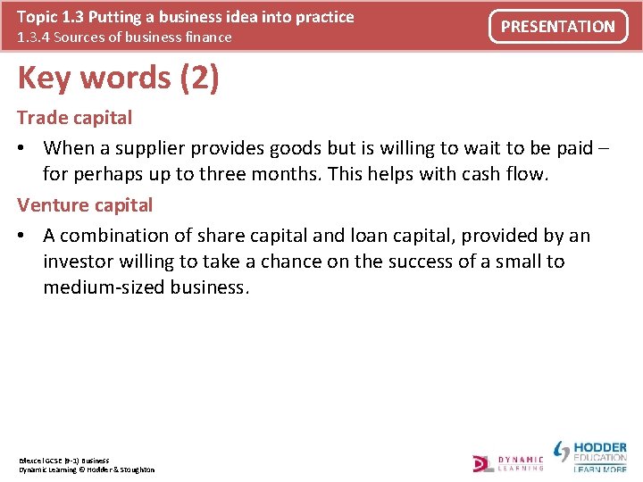 Topic 1. 3 Putting a business idea into practice 1. 3. 4 Sources of