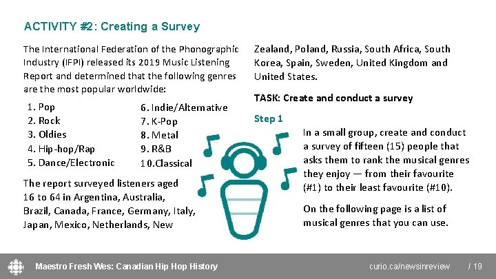 ACTIVITY #2: Creating a Survey The International Federation of the Phonographic Industry (IFPI) released