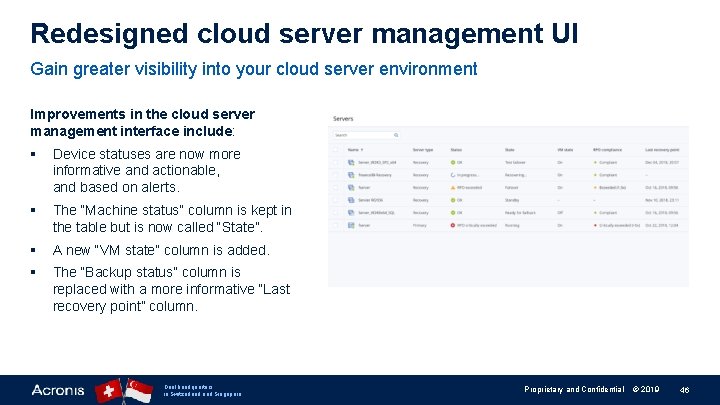 Redesigned cloud server management UI Gain greater visibility into your cloud server environment Improvements