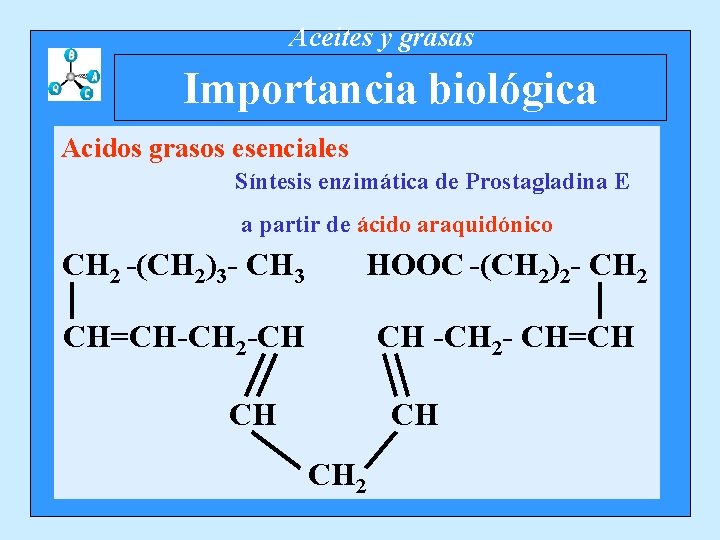 Aceites y grasas Importancia biológica Acidos grasos esenciales Síntesis enzimática de Prostagladina E a