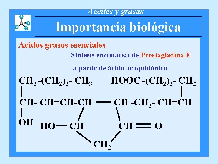 Aceites y grasas Importancia biológica Acidos grasos esenciales Síntesis enzimática de Prostagladina E a