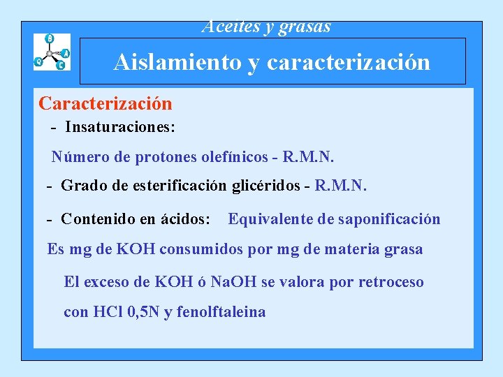 Aceites y grasas Aislamiento y caracterización Caracterización - Insaturaciones: Número de protones olefínicos -