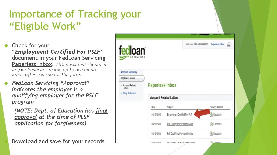 Importance of Tracking your “Eligible Work” Check for your “Employment Certified For PSLF” document