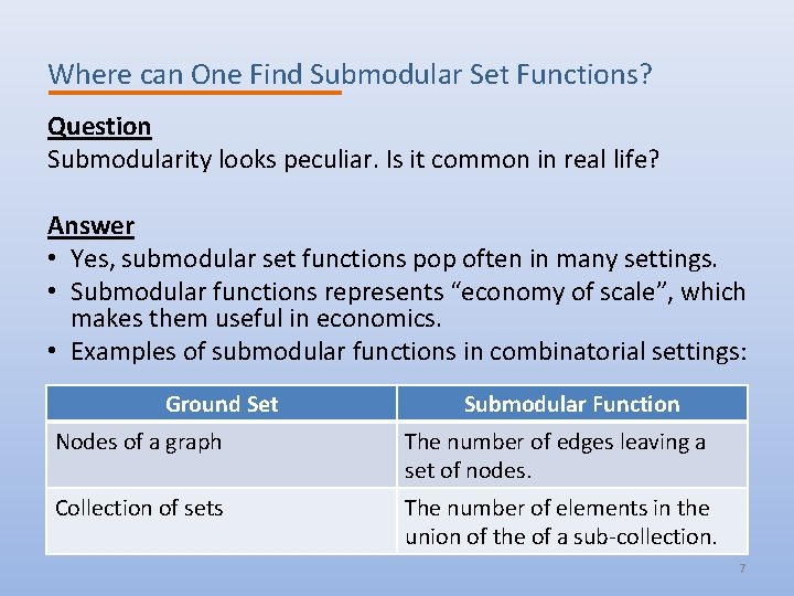 Where can One Find Submodular Set Functions? Question Submodularity looks peculiar. Is it common