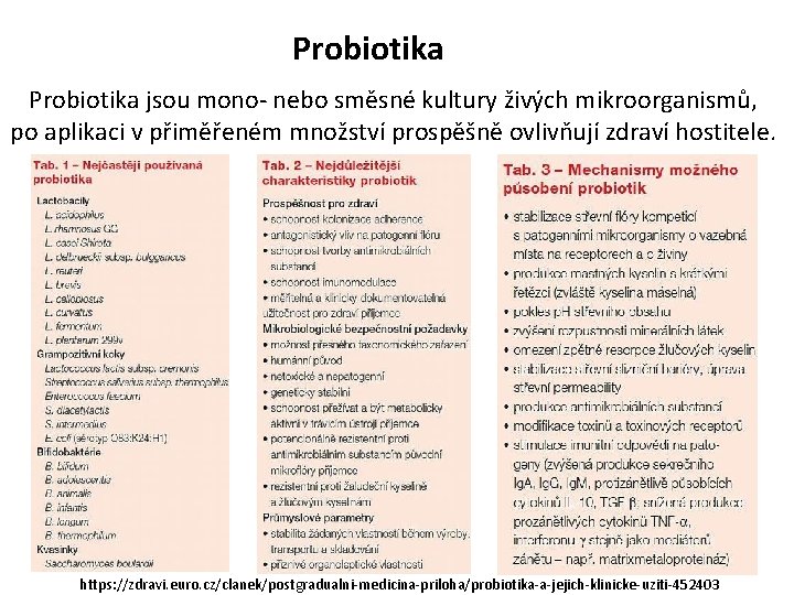 Probiotika jsou mono- nebo směsné kultury živých mikroorganismů, po aplikaci v přiměřeném množství prospěšně