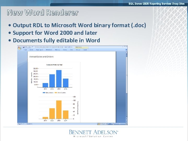 SQL Server 2008 Reporting Services Deep Dive New Word Renderer • Output RDL to