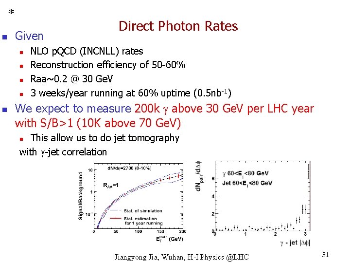 * n Given n n Direct Photon Rates NLO p. QCD (INCNLL) rates Reconstruction