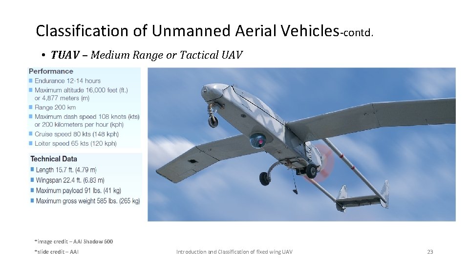 Classification of Unmanned Aerial Vehicles-contd. • TUAV – Medium Range or Tactical UAV *image