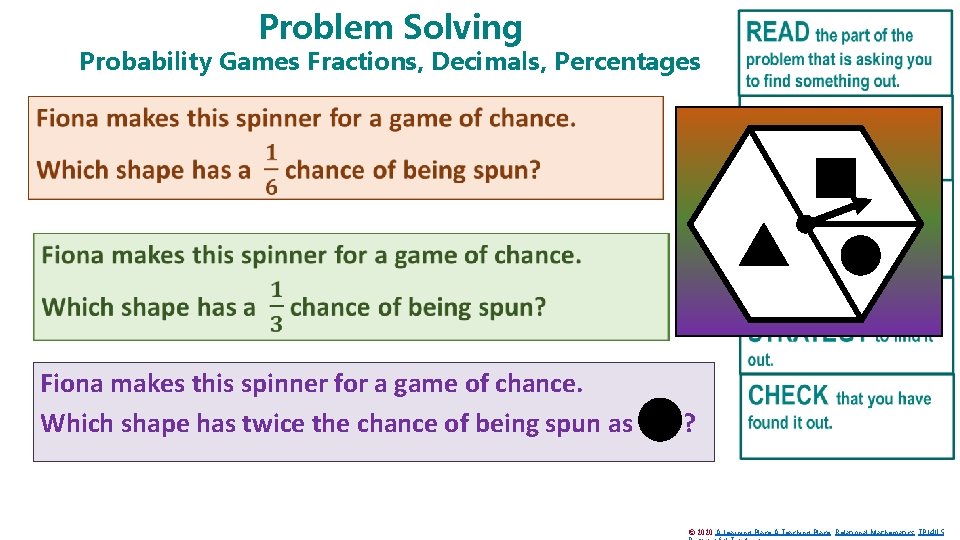 Problem Solving Probability Games Fractions, Decimals, Percentages Fiona makes this spinner for a game