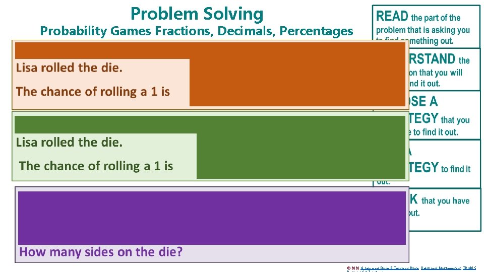 Problem Solving Probability Games Fractions, Decimals, Percentages © 2020 A Learning Place A Teaching