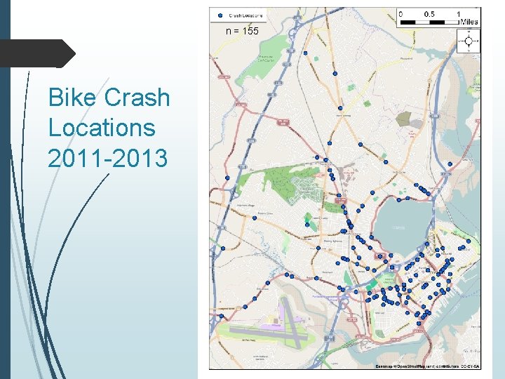 n = 155 Bike Crash Locations 2011 -2013 