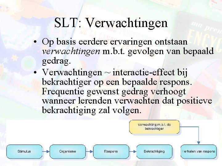 SLT: Verwachtingen • Op basis eerdere ervaringen ontstaan verwachtingen m. b. t. gevolgen van