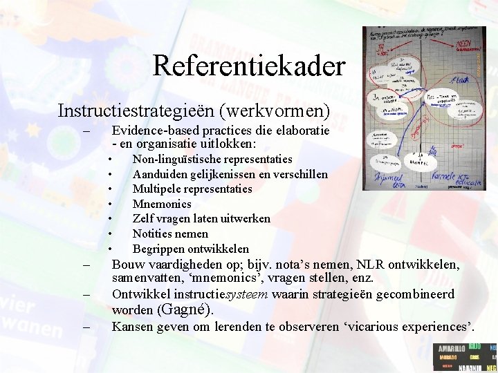 Referentiekader Instructiestrategieën (werkvormen) – Evidence-based practices die elaboratie - en organisatie uitlokken: • •