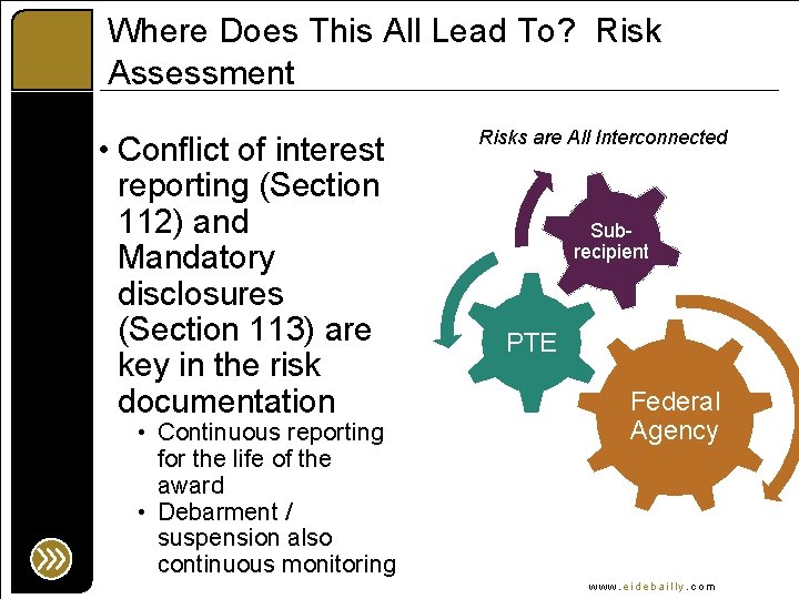 Where Does This All Lead To? Risk Assessment • Conflict of interest reporting (Section