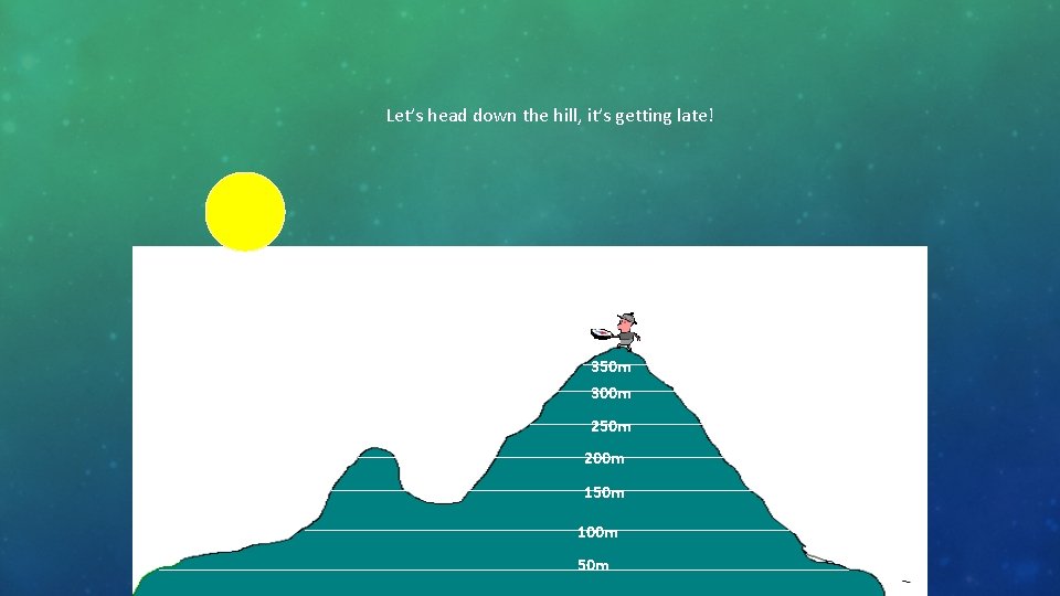Let’s head down the hill, it’s getting late! 350 m 300 m 250 m