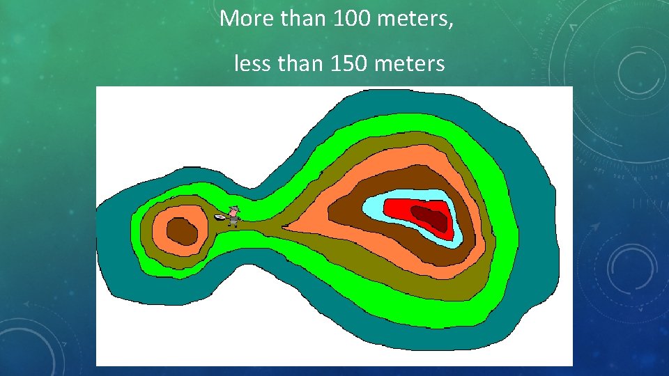 More than 100 meters, less than 150 meters 