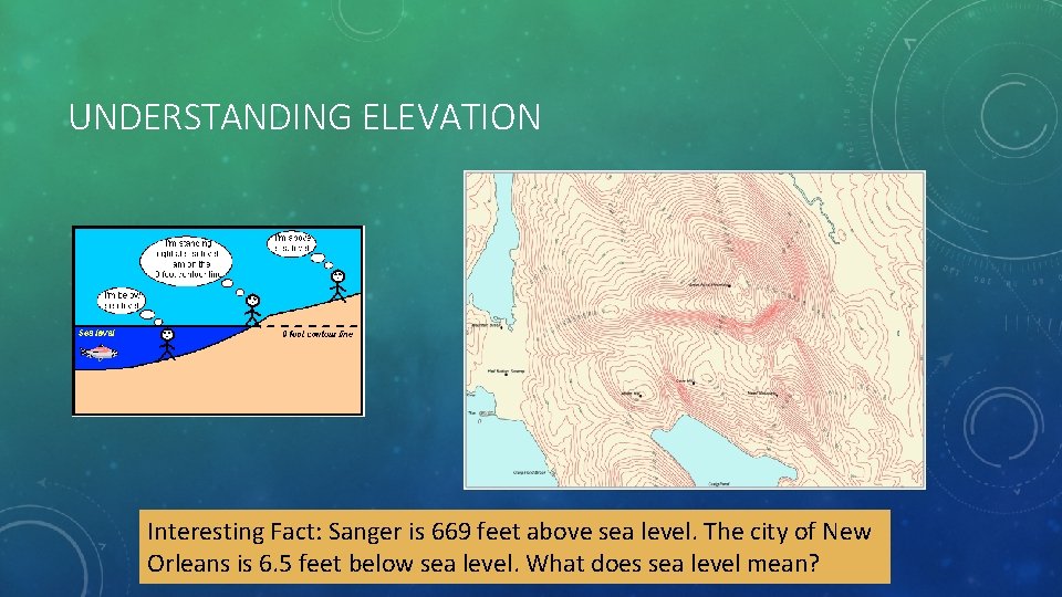 UNDERSTANDING ELEVATION Interesting Fact: Sanger is 669 feet above sea level. The city of