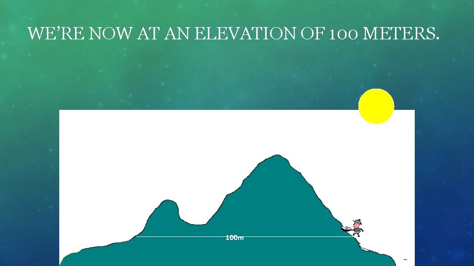 WE’RE NOW AT AN ELEVATION OF 100 METERS. 100 m 