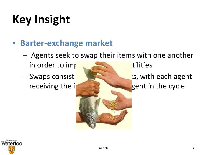 Key Insight • Barter-exchange market – Agents seek to swap their items with one