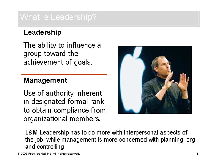 What Is Leadership? Leadership The ability to influence a group toward the achievement of