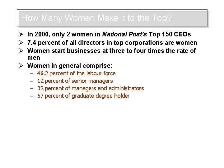 How Many Women Make it to the Top? Ø In 2000, only 2 women