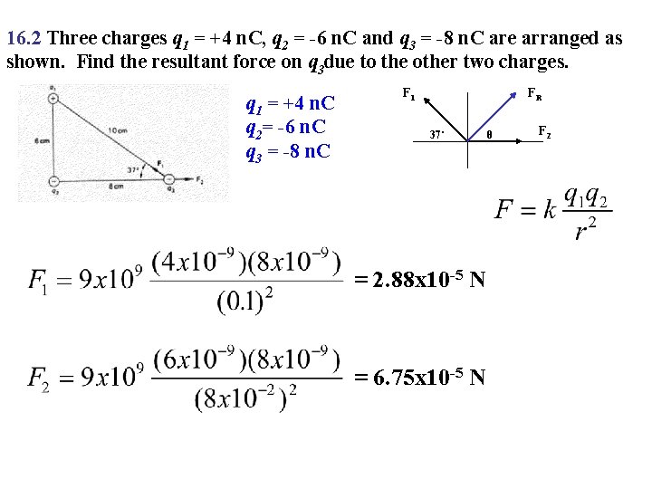 16. 2 Three charges q 1 = +4 n. C, q 2 = -6