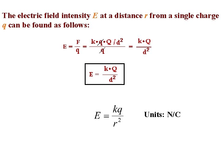 The electric field intensity E at a distance r from a single charge q