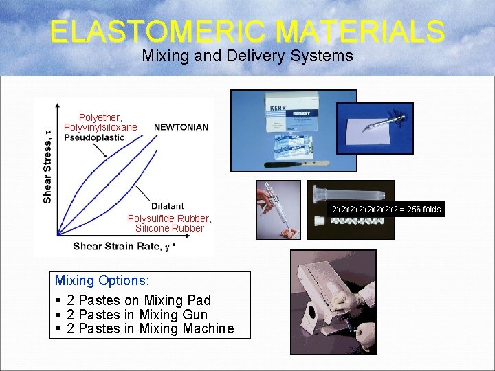 ELASTOMERIC MATERIALS Mixing and Delivery Systems Polyether, Polyvinylsiloxane Polysulfide Rubber, Silicone Rubber Mixing Options: