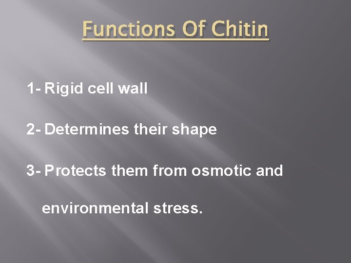 Functions Of Chitin 1 - Rigid cell wall 2 - Determines their shape 3