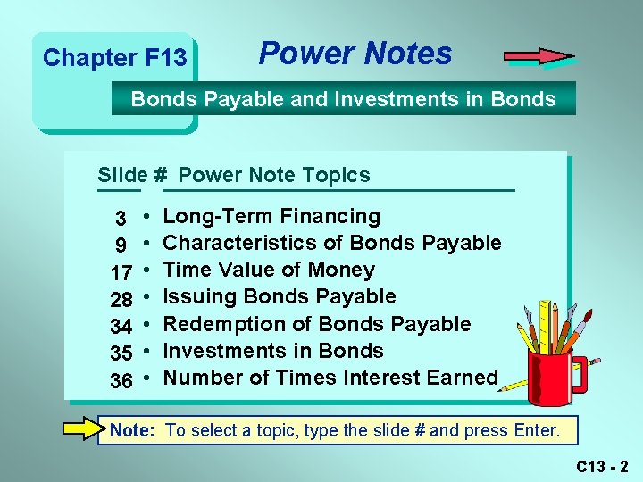 Chapter F 13 Power Notes Bonds Payable and Investments in Bonds Slide # Power