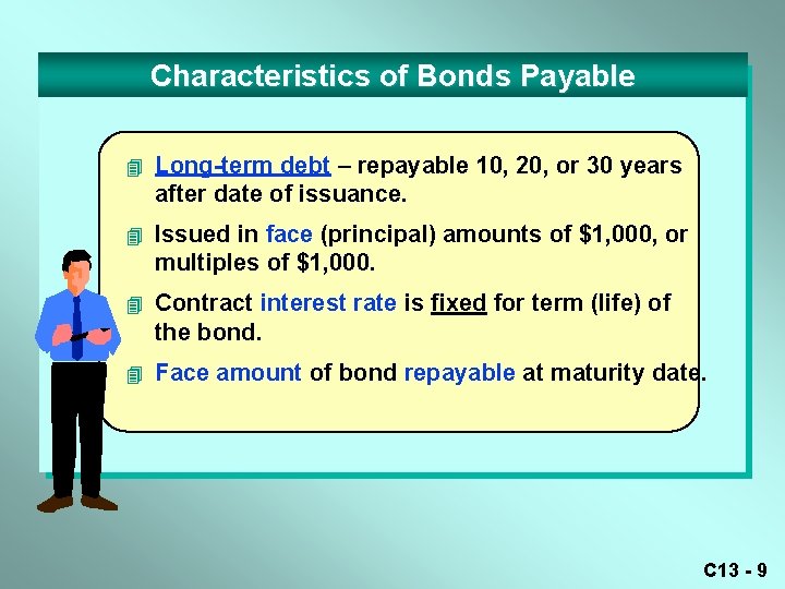 Characteristics of Bonds Payable 4 Long-term debt – repayable 10, 20, or 30 years