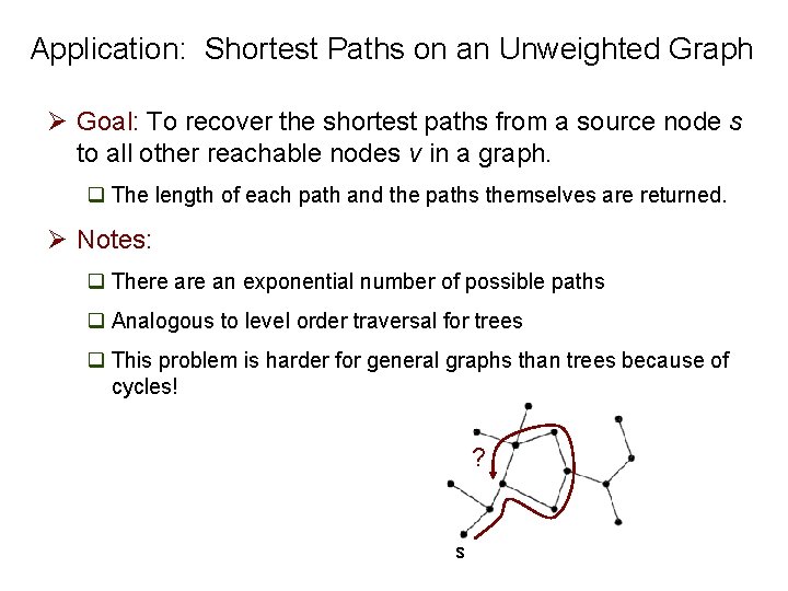 Application: Shortest Paths on an Unweighted Graph Ø Goal: To recover the shortest paths