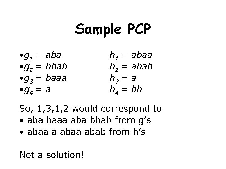 Sample PCP • g 1 = • g 2 = • g 3 =