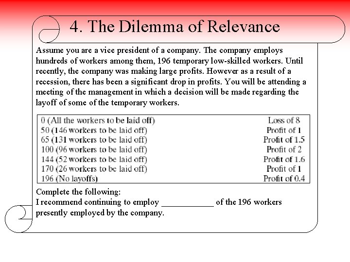 4. The Dilemma of Relevance Assume you are a vice president of a company.