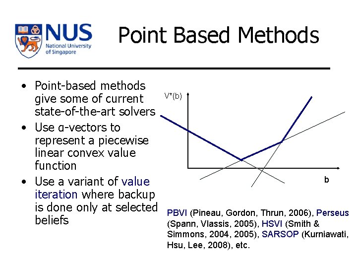Point Based Methods • Point-based methods give some of current state-of-the-art solvers • Use