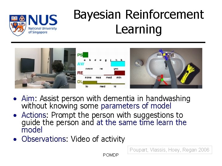 Bayesian Reinforcement Learning • Aim: Assist person with dementia in handwashing without knowing some