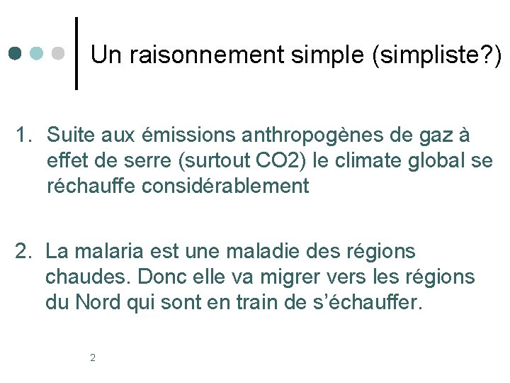Un raisonnement simple (simpliste? ) 1. Suite aux émissions anthropogènes de gaz à effet