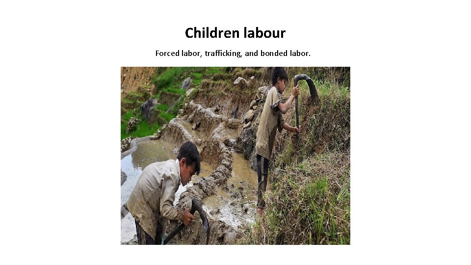 Children labour Forced labor, trafficking, and bonded labor. 