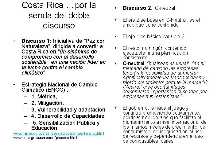 Costa Rica …por la senda del doble discurso • • Discurso 1: Iniciativa de