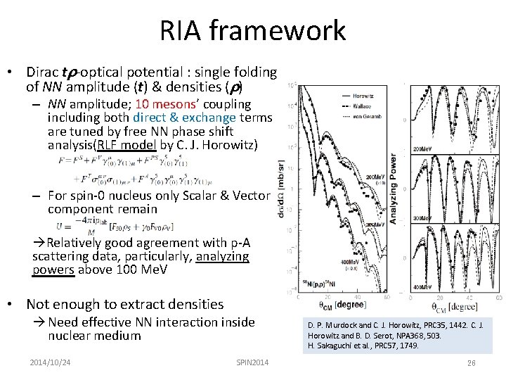 RIA framework • Dirac tr-optical potential : single folding of NN amplitude (t) &