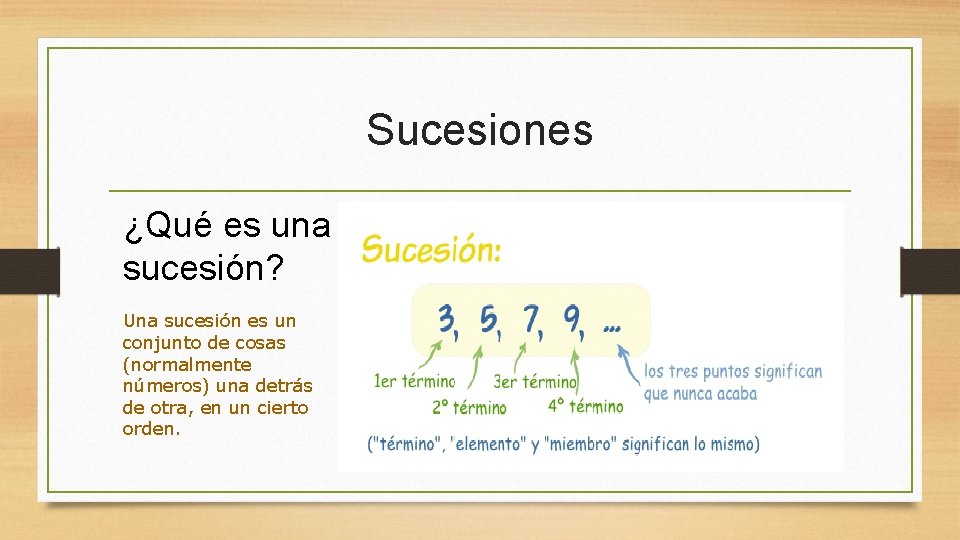 Sucesiones ¿Qué es una sucesión? Una sucesión es un conjunto de cosas (normalmente números)