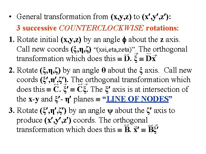  • General transformation from (x, y, z) to (x , y , z