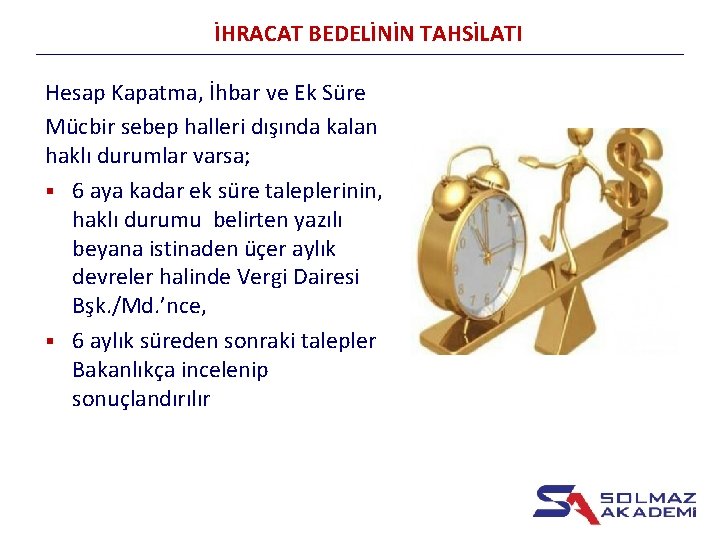 İHRACAT BEDELİNİN TAHSİLATI Hesap Kapatma, İhbar ve Ek Süre Mücbir sebep halleri dışında kalan