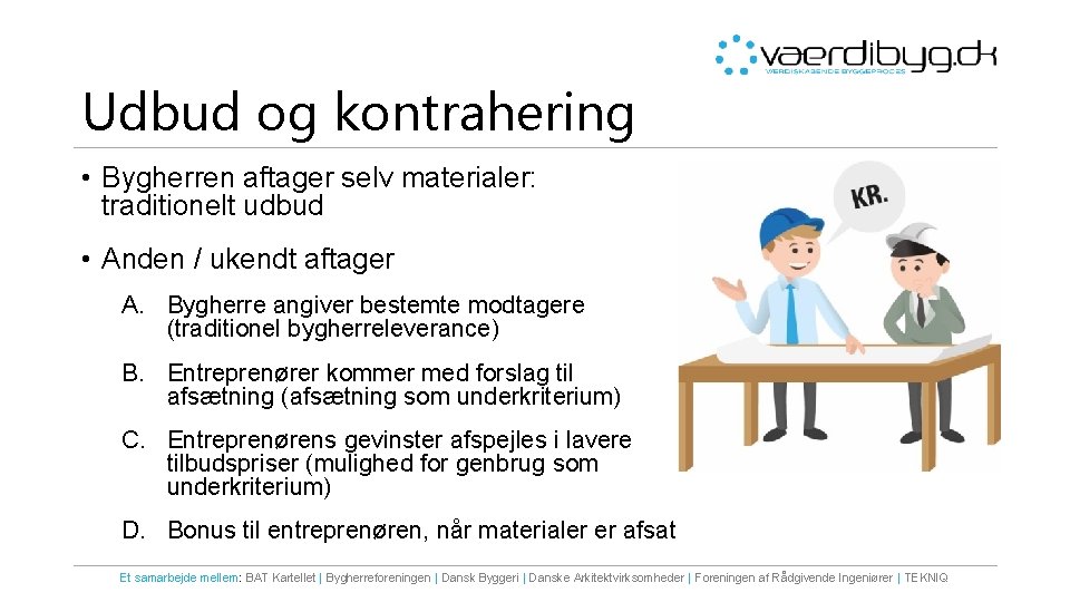 Udbud og kontrahering • Bygherren aftager selv materialer: traditionelt udbud • Anden / ukendt