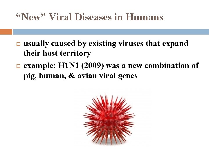 “New” Viral Diseases in Humans usually caused by existing viruses that expand their host