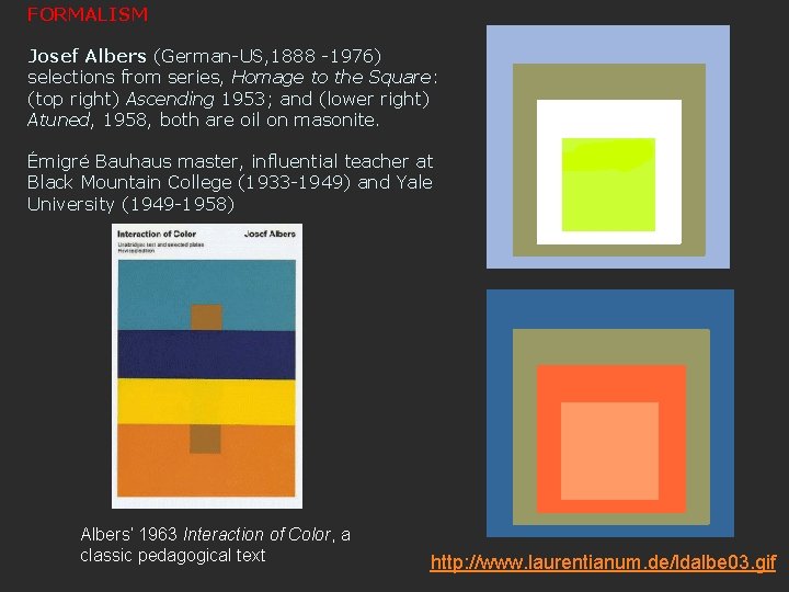 FORMALISM Josef Albers (German-US, 1888 -1976) selections from series, Homage to the Square: (top