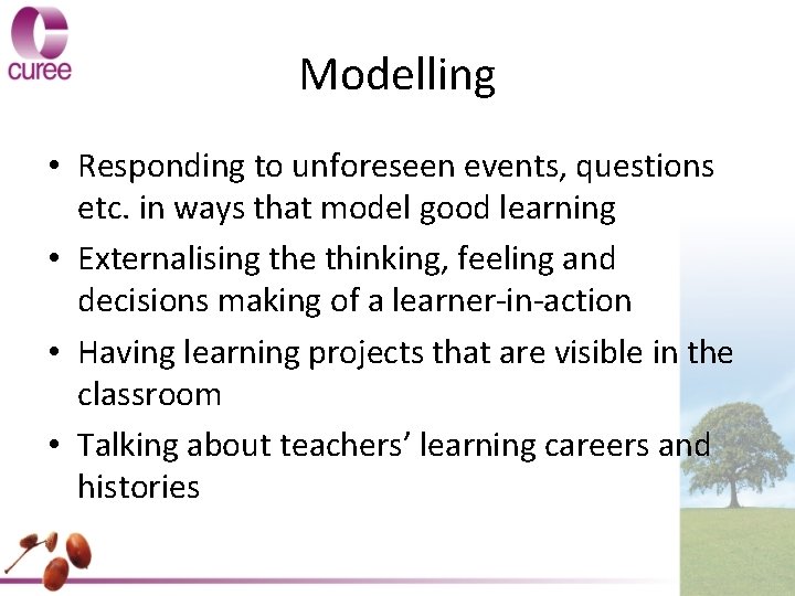 Modelling • Responding to unforeseen events, questions etc. in ways that model good learning