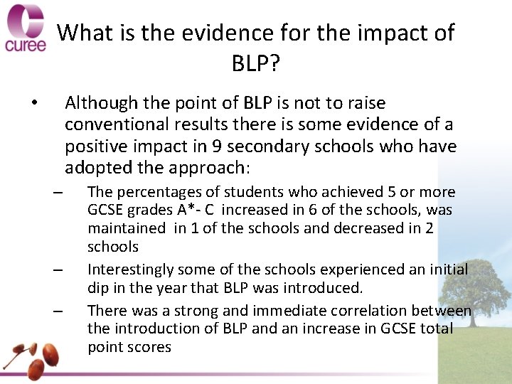 What is the evidence for the impact of BLP? Although the point of BLP