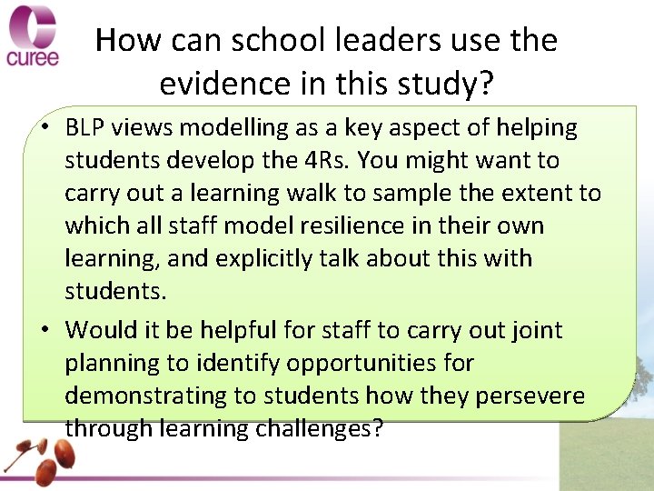 How can school leaders use the evidence in this study? • BLP views modelling