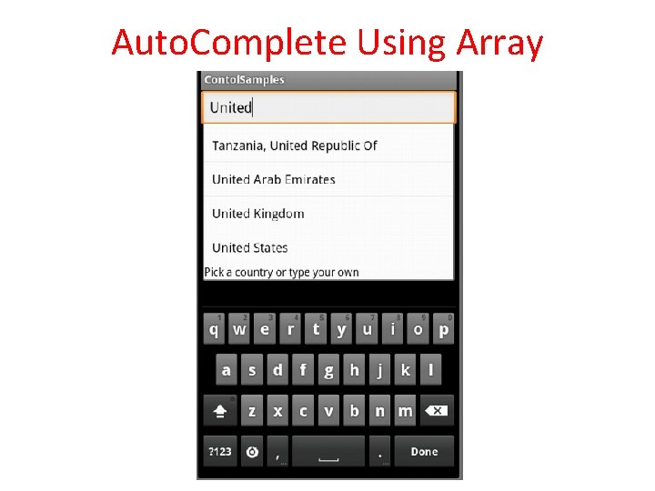 Auto. Complete Using Array 